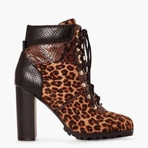 BRAND NEW JustFab Becka Leopard & Snake lace-up bootie - NEVER WORN
